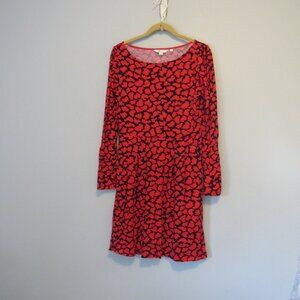 Boden Francesca Red & Black Abstract Print Jersey Dress Pockets Sz 6P Viscose